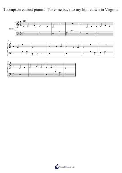 Thompson easiest piano1- Take me back to my hometown in Virginia Sheet Music by John Thompson-Arr.Rhotab