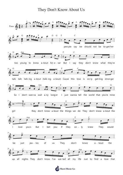 They Don't Know About Us Sheet Music by One Direction-Arr.Ogfey