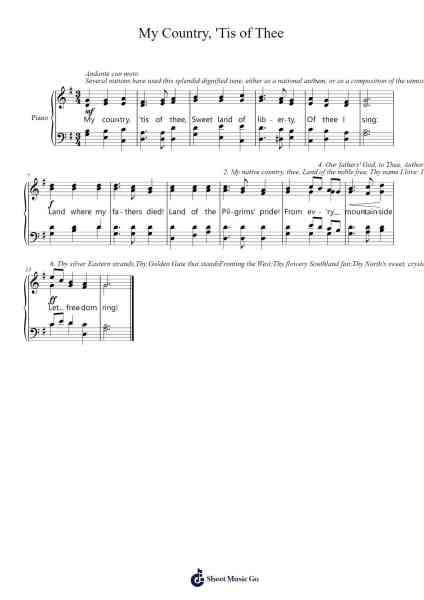 My Country, 'Tis of Thee Sheet Music by Henry Carey-Arr.Yvonmuel