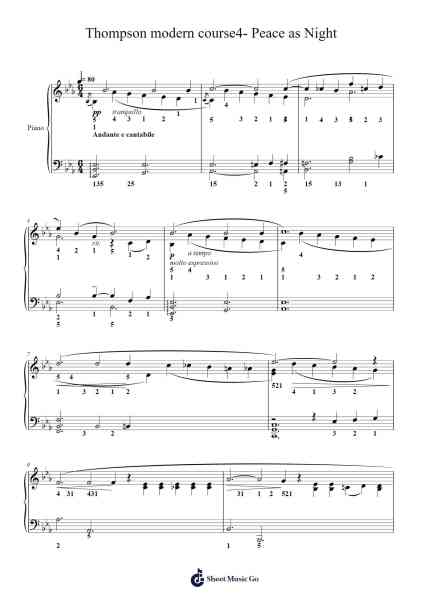 Thompson modern course4- Peace as Night Sheet Music by John Thompson-Arr.Thornle