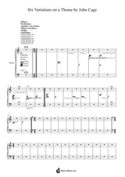 Six Variations on a Theme by John Cage Sheet Music by John Cage-Arr.Tateearl Grantbroad