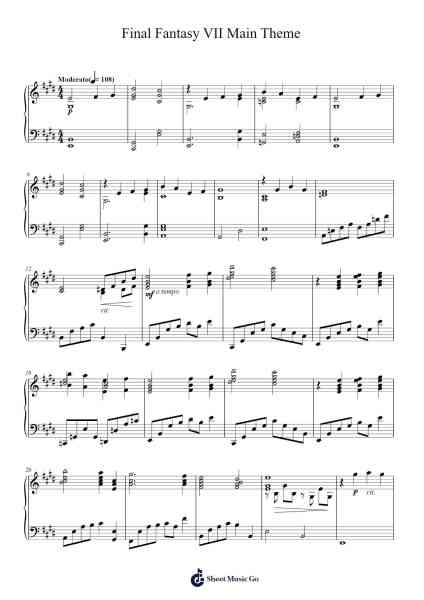 Final Fantasy VII Main Theme - Piano Solo Sheet Music by Nobuo Uematsu-Arr.Cotphrey