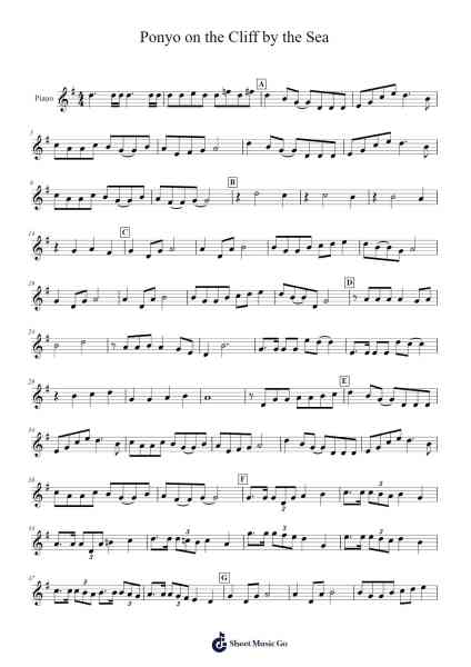 Ponyo on the Cliff by the Sea Sheet Music by Joe Hisaishi-Arr.Quinncol