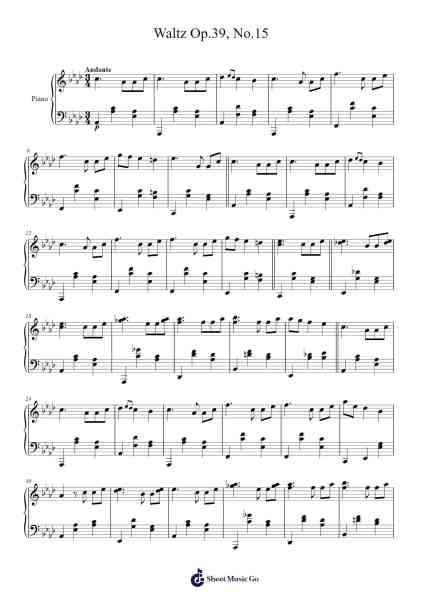 Waltz Op. 39, No. 15 Sheet Music by Johannes Brahms-Arr.Sanprice