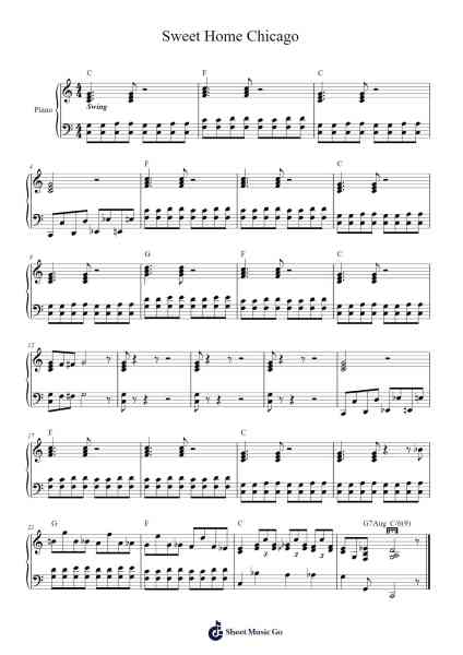 Sweet Home Chicago Musica per pianoforte di Galago Music - Arr.Sajoy