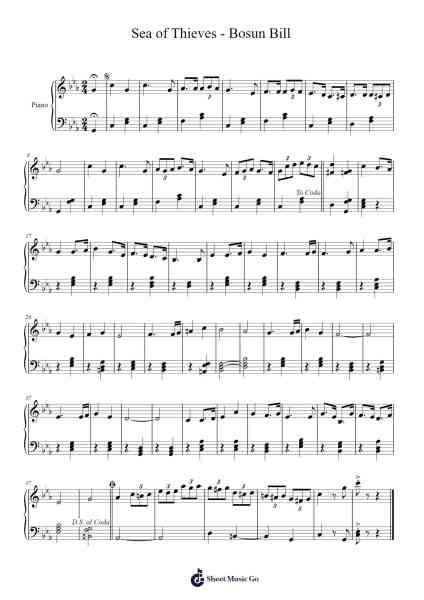 Sea of Thieves - Bosun Bill Sheet Music by Robin Beanland-Arr.Gedodd