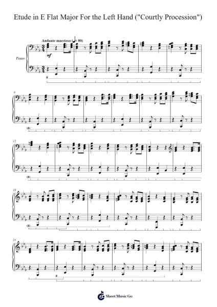 Etude in E Flat Major For the Left Hand ("Courtly Procession") Sheet Music by Cookeda-Arr.Hamclaire