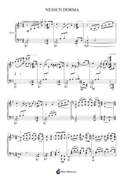 NESSUN DORMA Sheet Music by -Arr.Pitxe
