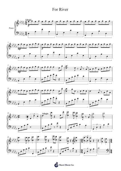 For River Sheet Music by Kan R. Gao-Arr.Cookeda