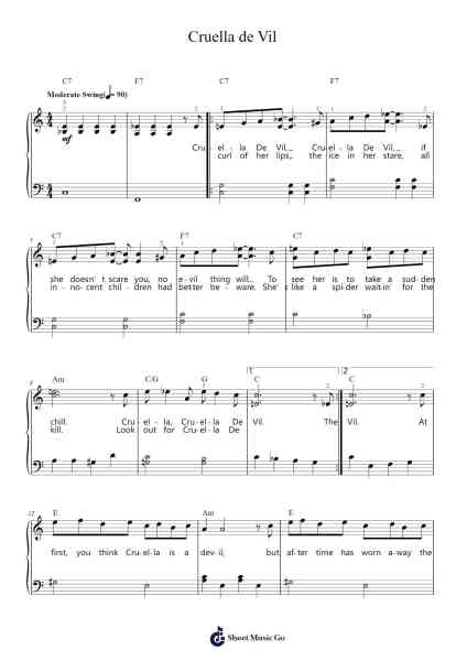 Cruella de Vil Sheet Music by Mel Leven-Arr.Westier Haylay