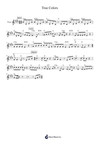 True Colors Sheet Music by Cyndi Lauper-Arr.Jeamesqy