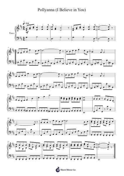 Pollyanna (I Believe in You) Ноты для фортепиано от Hirokazu Tanaka-Arr.Clylogg Brarie
