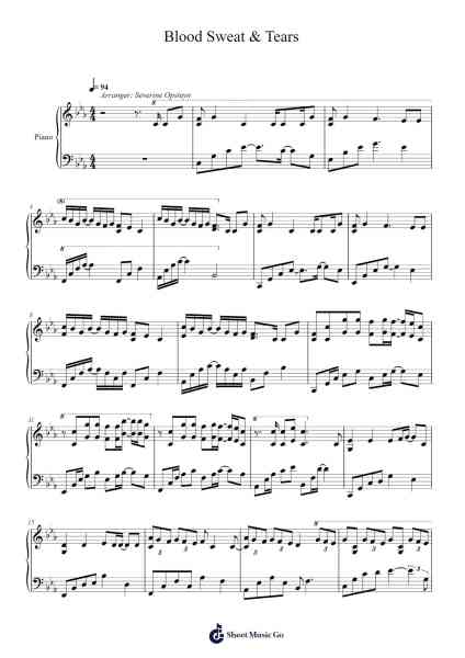 Blood Sweat & Tears - Piano Cover Sheet Music by undefined-Arr.Chamberg