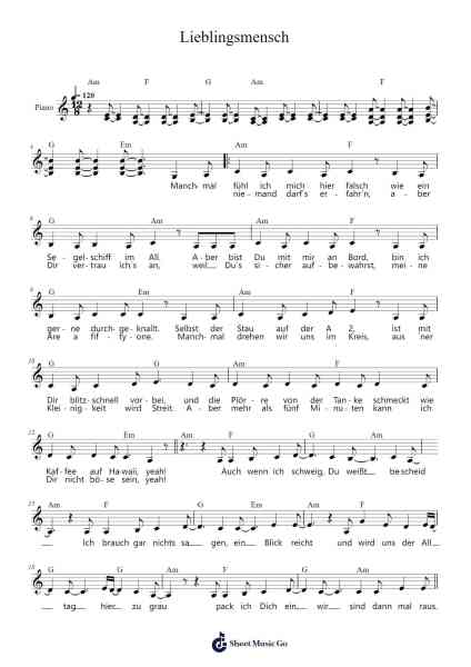 Lieblingsmensch Notenblatt von Namika-Arr.Duttcash Cornie