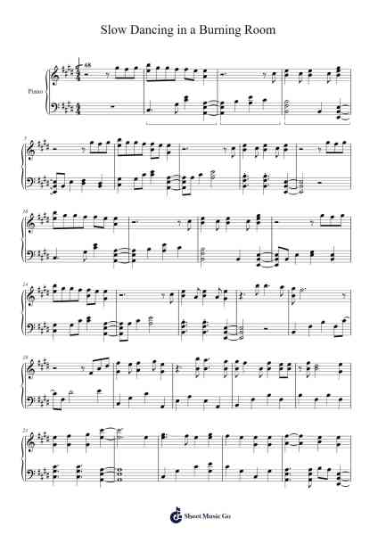 Slow Dancing in a Burning Room Sheet Music by John Mayer-Arr.Songes