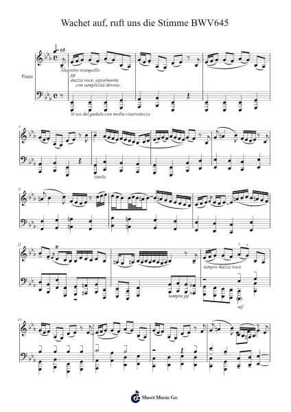 Wachet auf, ruft uns die Stimme, BWV 645 Sheet Music by Johann Sebastian Bach-Arr.Jesine
