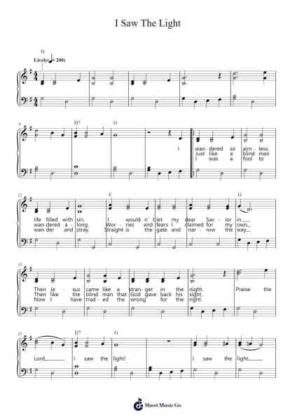 I Saw The Light Sheet Music by Hank Williams-Arr.Gregrace Glennjob
