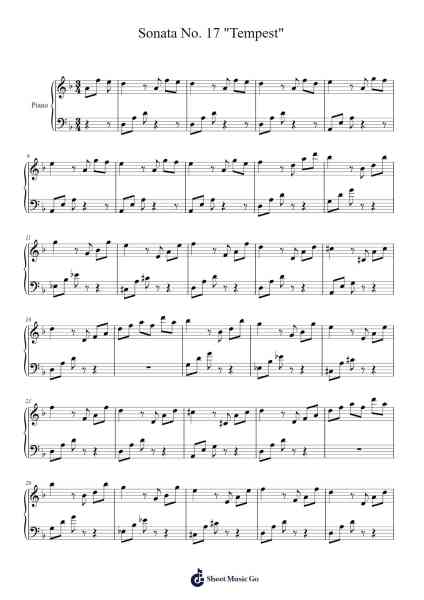 Piano Sonata No. 17 in D Minor, Op. 31, No. 2 "Tempest" Sheet Music by Ludwig van Beethoven-Arr.Grever Carhume