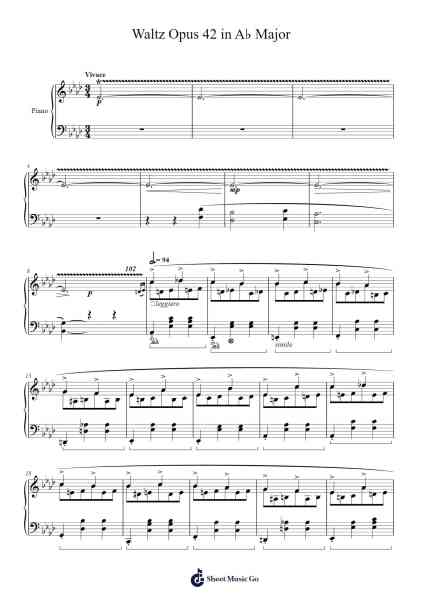Waltz in A♭ Major, Op. 42 Sheet Music by Frédéric Chopin-Arr.Kathtta