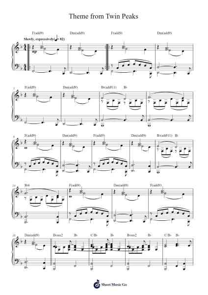 Theme from Twin Peaks Sheet Music by Angelo Badalamenti-Arr.Toutpeg