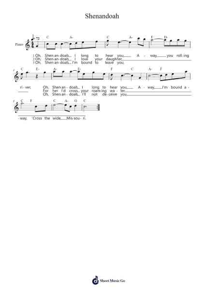 Shenandoah Sheet Music by Misc Traditional-Arr.Diapenn