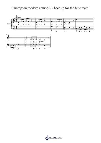 Thompson modern course1- Cheer up for the blue team Sheet Music by John Thompson-Arr.Xedred