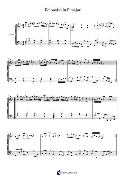 Polonaise in F major Sheet Music by Johann Sebastian Bach-Arr.Derkins