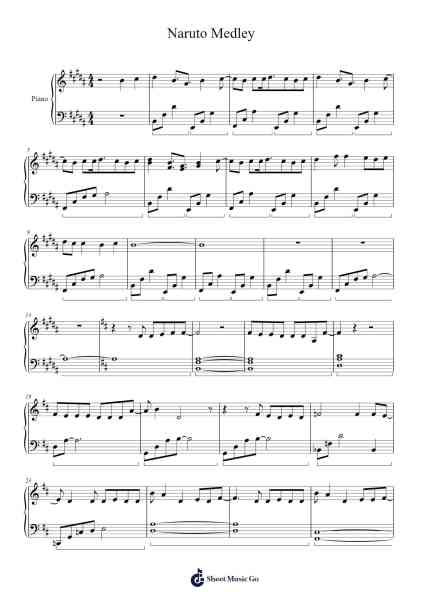 Naruto Medley Sheet Music by Yasuharu Takanashi-Arr.Popgram Migcky