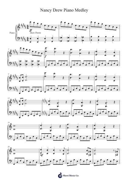 Nancy Drew Piano Medley (Complete) Sheet Music by Jeaned Canholt-Arr.Claudeberg Bowyonng
