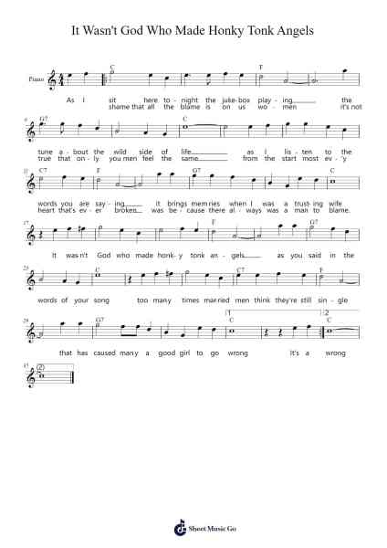 It Wasn't God Who Made Honky Tonk Angels Sheet Music by Mayhouse-Arr.Gemfoe Conchey