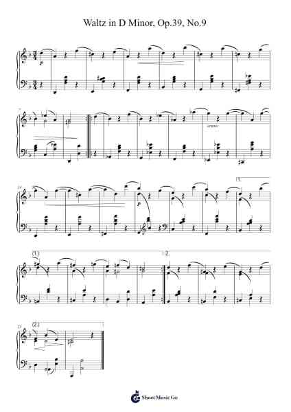 Waltz in D Minor, Op. 39, No. 9 Sheet Music by Johannes Brahms-Arr.Mccan