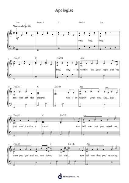Apologize Sheet Music by Timbaland-Arr.Midtor