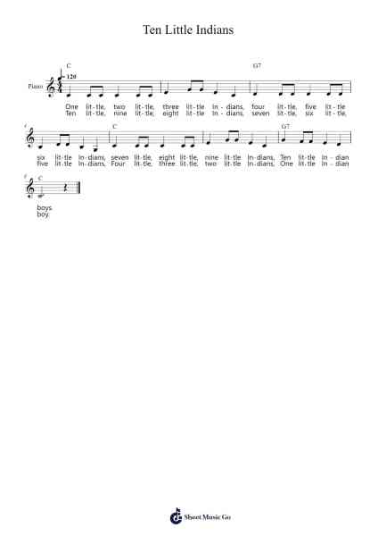 Ten Little Indians Sheet Music by Traditional-Arr.Janedo