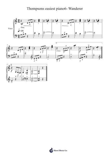 Thompsons easiest piano6- Wanderer Sheet Music by John Thompson-Arr.Crylip