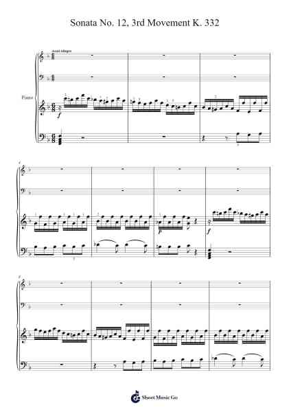 Piano Sonata No. 12 in F Major, K. 332: III. Allegro assai Sheet Music by Wolfgang Amadeus Mozart-Arr.Bartrhys Shelcie