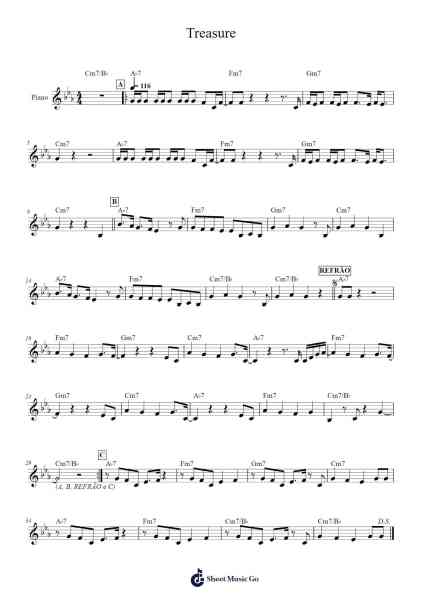 Treasure Sheet Music by Bruno Mars-Arr.Wescan