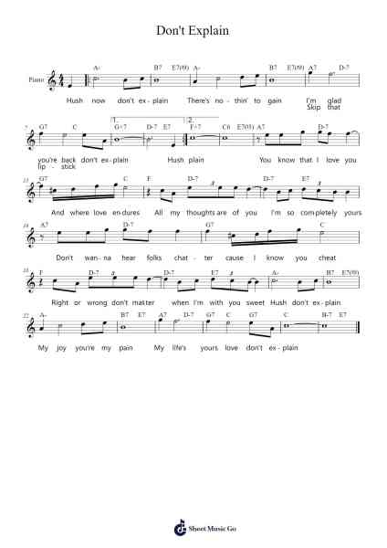 Don't Explain Musica per pianoforte di Billie Holiday - Arr.Orcolm
