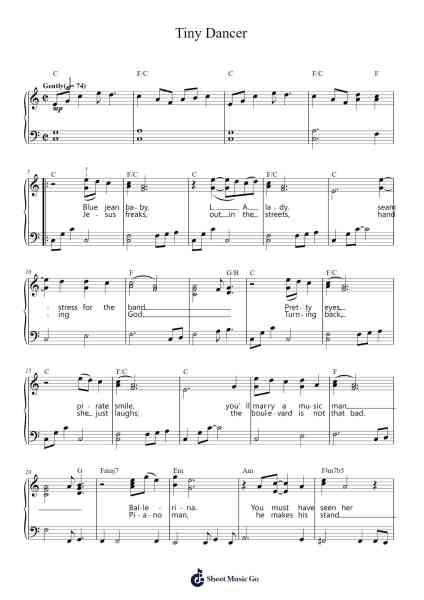 Tiny Dancer Sheet Music by Elton John-Arr.Glalain Borhys