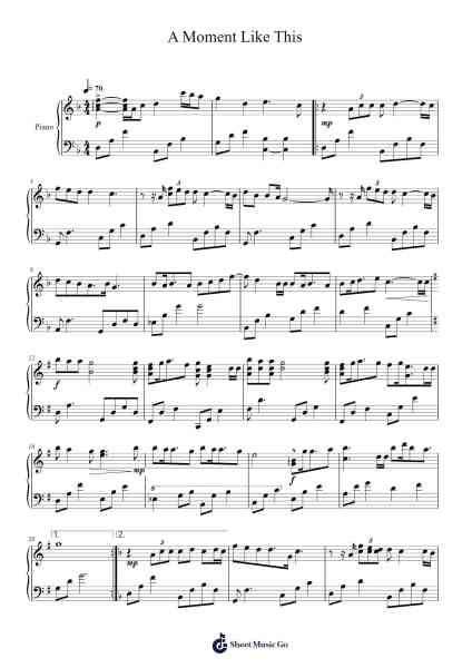 A Moment Like This Sheet Music by Kelly Clarkson-Arr.Holmesney Cliffcol