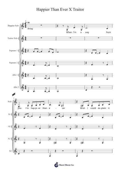 Happier Than Ever X Traitor Sheet Music by Billie Eilish-Arr.Backpert Poexon