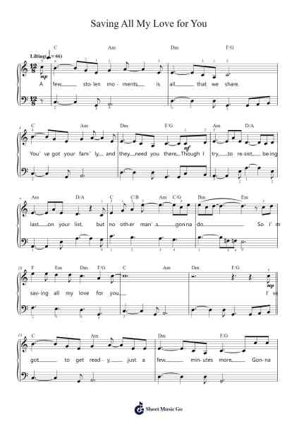 Saving All My Love for You Sheet Music by Whitney Houston-Arr.Sampcon Mevans
