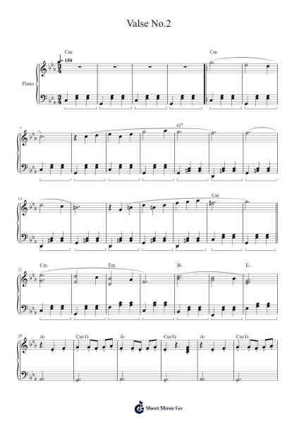Valse No. 2 in C Minor, Op. 35 Sheet Music by Dimitri Shostakovich-Arr.Cookjoe