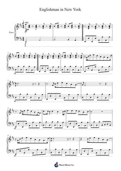 Englishman in New York Sheet Music by Sting-Arr.Rocius