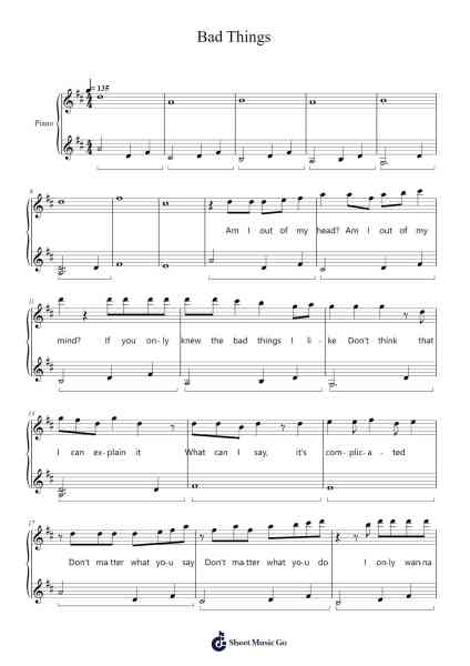 Bad Things Sheet Music by Pumens Faulkgrant-Arr.Rhysboyce
