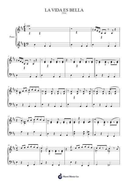 LA VIDA ES BELLA Sheet Music by Nicola Piovani-Arr.Kylejy Burrene