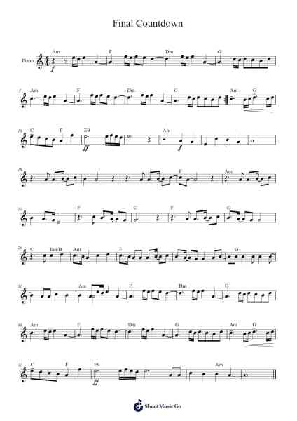 Final Countdown Sheet Music by Europe-Arr.Spenchi Gushall