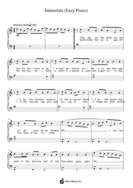 Immortals (Easy Piano) Sheet Music by Fall Out Boy-Arr.Cranewright Troycrofts