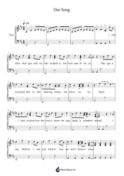 Our Song Sheet Music by Taylor Swift-Arr.Fmar Geearl