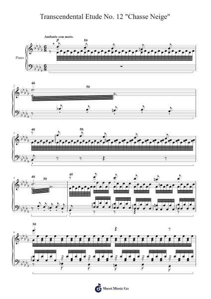 Transcendental Etude No. 12 "Chasse Neige" Sheet Music by Franz Liszt-Arr.Tabbeth Kentthune