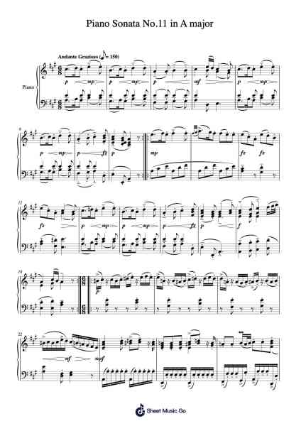 Piano Sonata No.11 in A major-K.331 Sheet Music by W. A. Mozart-Arr.Haleale Quildy
